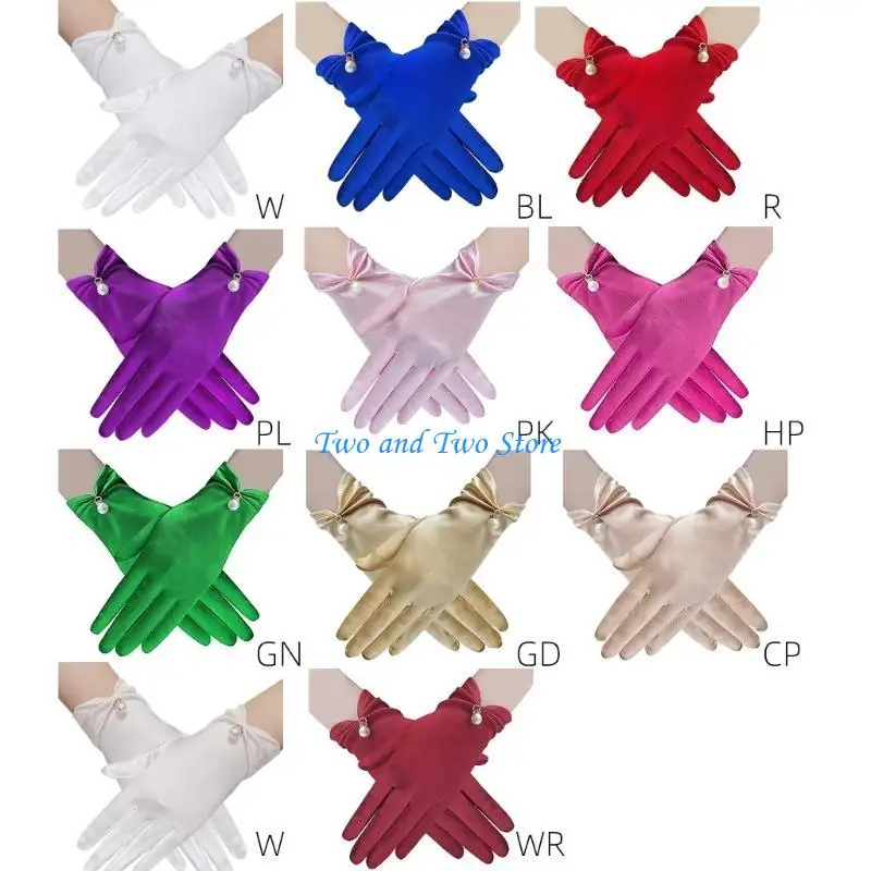 

HX6F Luxurious Satins Gloves for Formal Event Elegant Wedding Bride Gloves for Women Wedding Handwear for Various Occasion