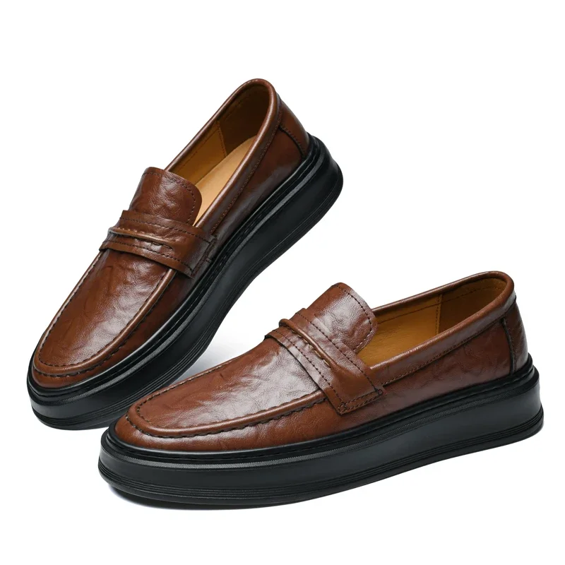 

Новые мужские модельные кожаные туфли на платформе, классические удобные дышащие модные туфли без шнуровки, деловые повседневные лоферы для свадебной вечеринки