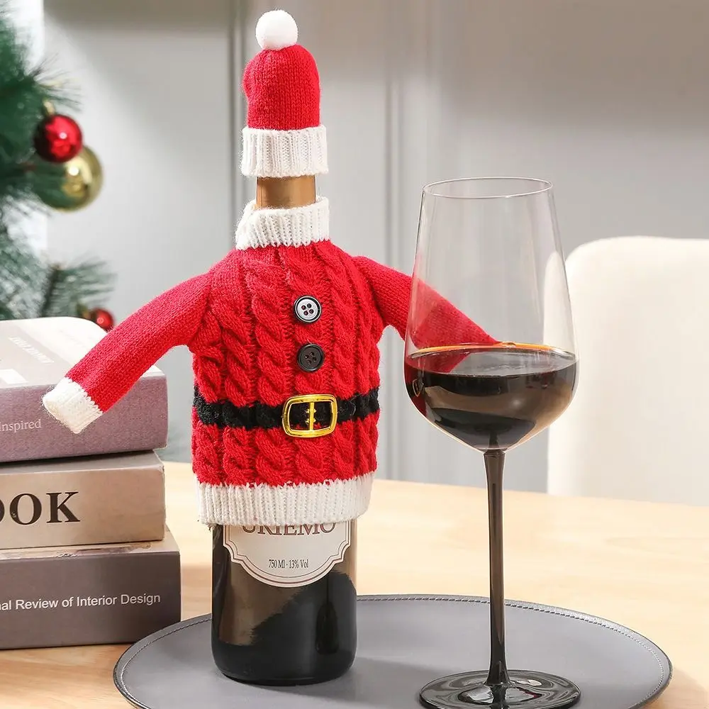 Creative Christmas Wine Bottle Cover DIY Handmade Christmas Bottle Knitting Dress Reusable Washable Wine Bottle Knitted Sweaters