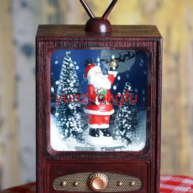 Ornamen TV rumah bercahaya, hiasan rumah versi mini retro musik salju