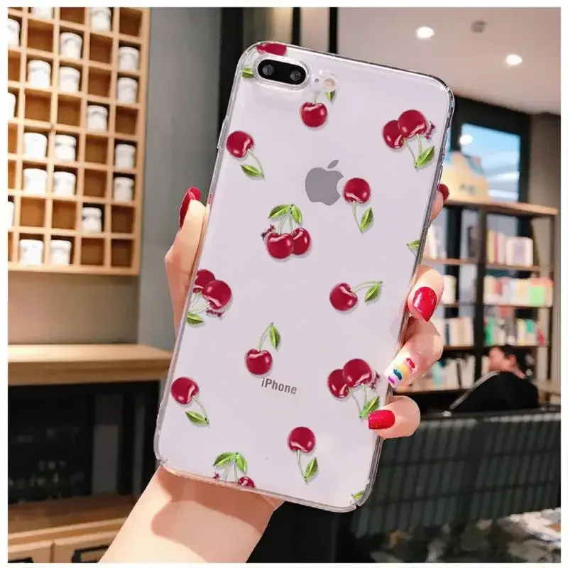 Cherries Cherry Silicone Phone Case For iPhone 16 11 12 13 14 15 Pro Max Mini SE 7 Plus Transparent Soft Cover Clear Fruit Funda