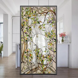 Frosted Privacy Glass Window Film Tree Willow Pattern Sun Blocking Windows Sticker No Glue Removable Glass Door Decorative Film