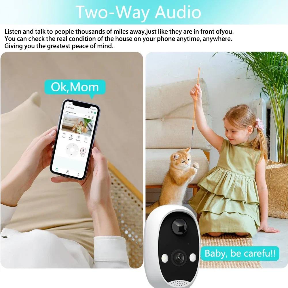 Wireless Battery 5MP Camera Wifi Outdoor Smart Life Security Waterproof IP CCTV Indoor AI Motion Detection Spotlight Siren Alarm