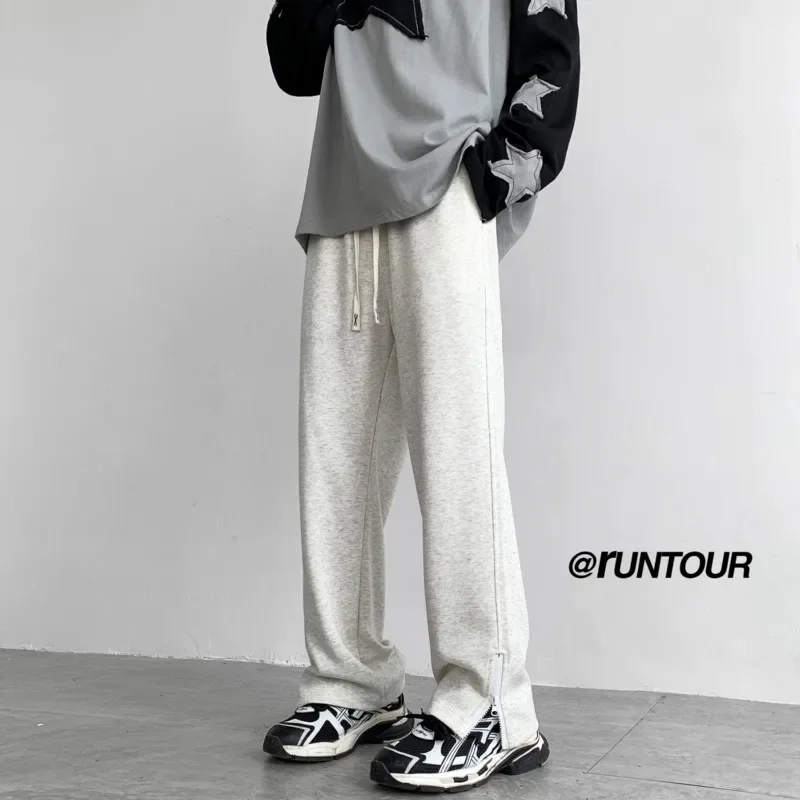 البوب الأسود سراويل تقليدية الرجال Sweatpants المتضخم بنطال ذو قصة أرجل واسعة الرجال الشارع الشهير فضفاض رمادي مستقيم السراويل الرياضية رجالي ركض Trou