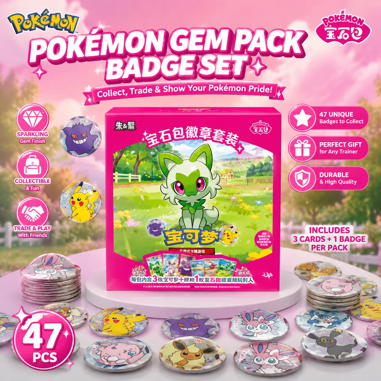 Gem Pack Badge Set Simplified Chinese Collectible Trading Cards, Hobby Collection Card Set In Stock For Card Enthusiasts