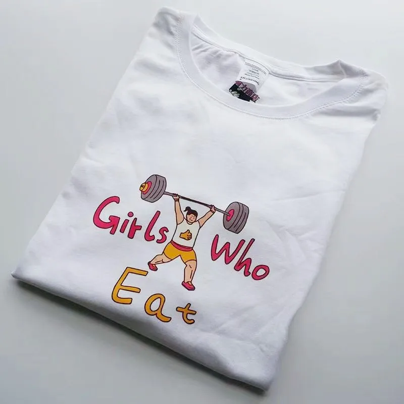 Girls Who Eat Feminise Graphic Printed Cute T Shirts Women Short Sleeve Loose Cotton Casual Tops Tees Tumblr Fashion Shirts