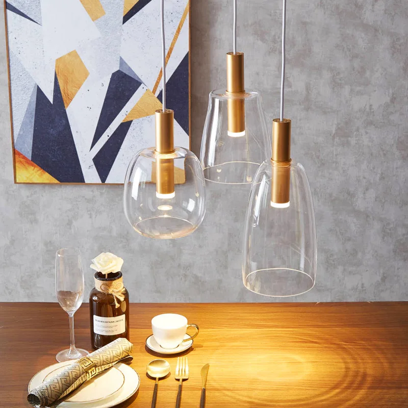 Modern LED Pendant Light Glass Smoke Gray Transparent Dinner Table Hotel Lobby Bedroom Interior Lamp Home Fixture Decoratio