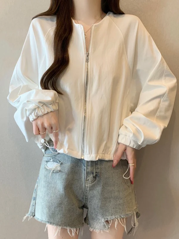 

Thin Sun Protection Shoulder Jacket Women's Spring Summer New Style plus Size Bottom Drawstring Outerwear Cardigan Jacket Top
