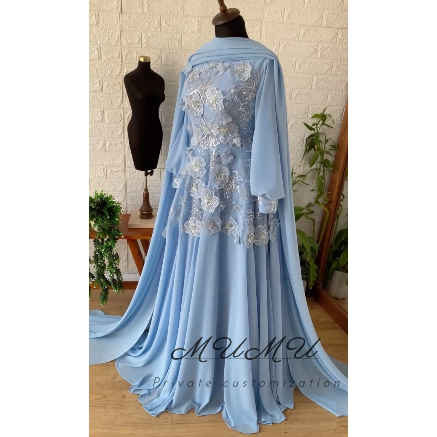 

MuMu Customized Платье Вечернее Elegant Party Dresses 2025 فساتين سهرة Blue Luxurious Women's Evening Dresses long sleeves dress