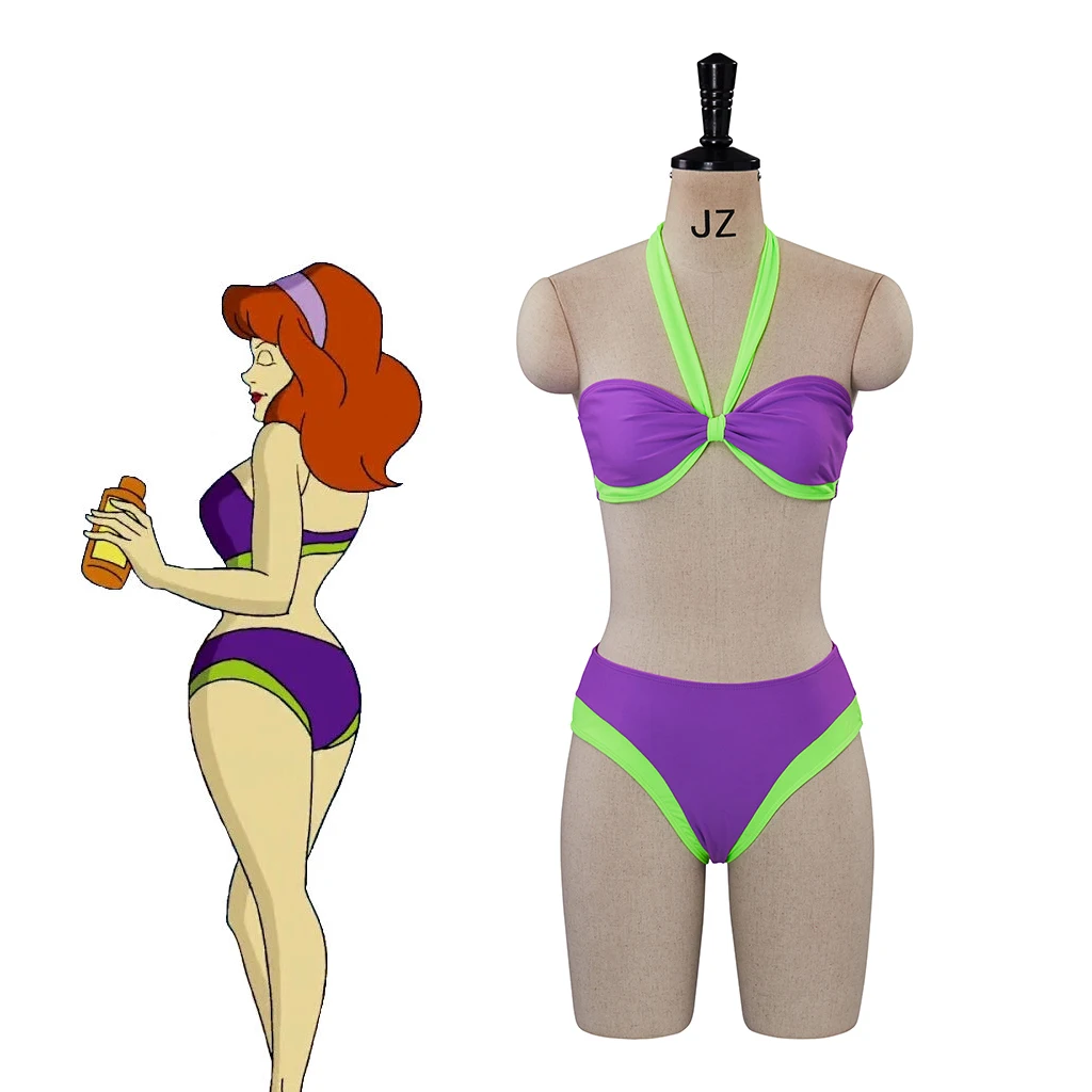 Traje de baño de Anime, Bikini púrpura, ropa de playa, lencería, regalo de Navidad, Halloween, fiesta de Carnaval