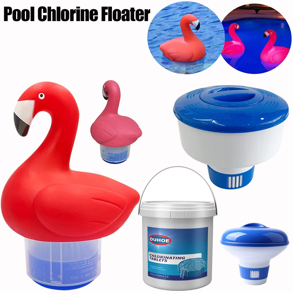 Swimming Pool Floater Solar Powered Flamingo Light Floating Chlorine Dispenser Glow In The Dark for Purify Swimming Accessories