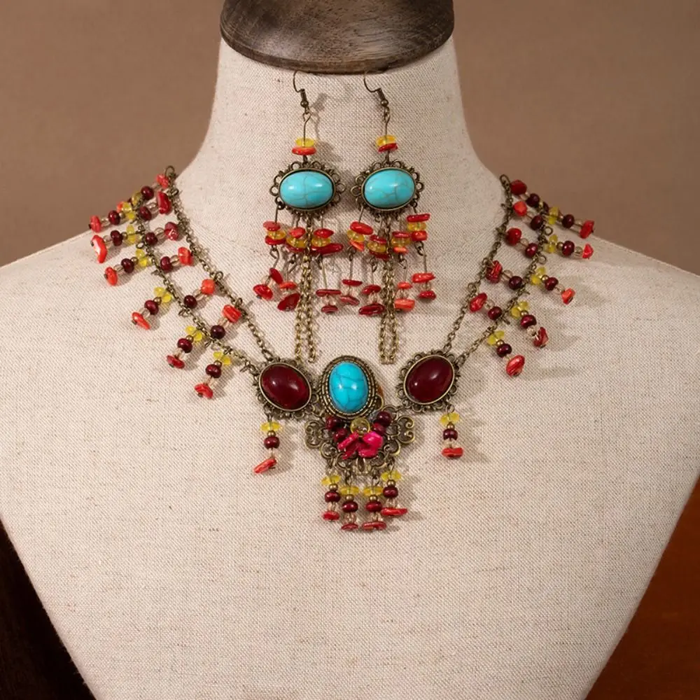 

Vintage Ethnic Style Head Chain Bohemian Styles Handcrafted Festival Forehead Chain Multicolors Beads Tibetan Style