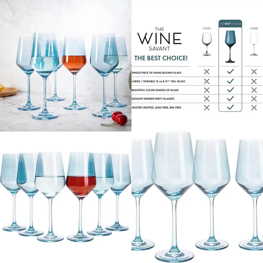 

Set of 6 14 oz Cobalt Blue Stemmed Wine Glasses - Unique Birthday Gift, Blush Toned Glassware