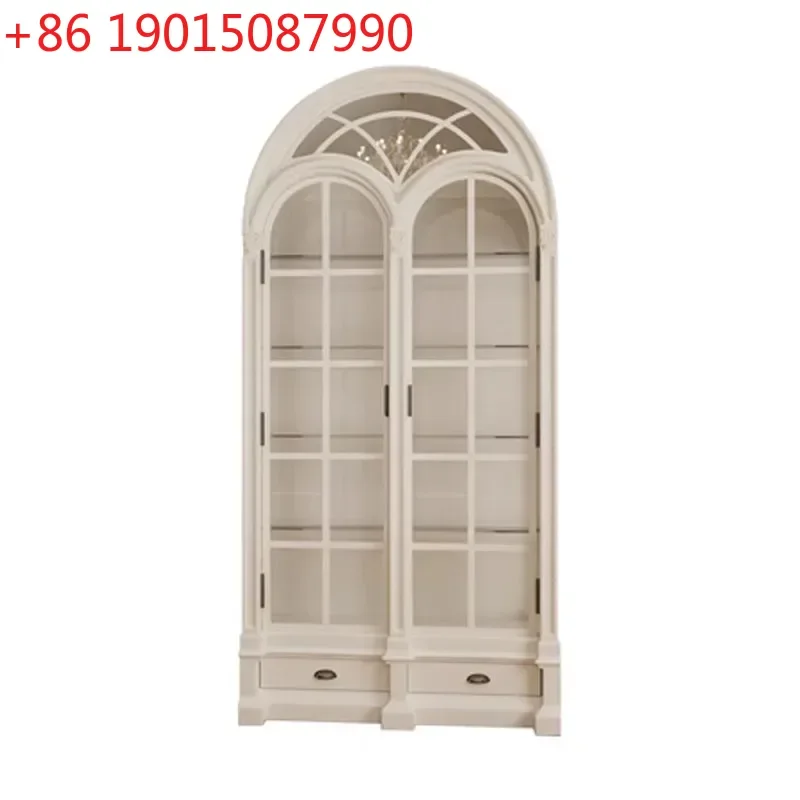 

French retro solid wood bookcase household engraved wine display cabinet