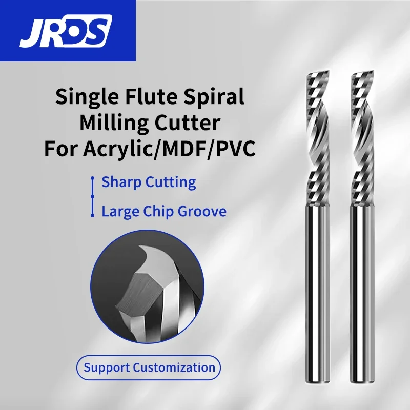 JRDS 1pc 1F DownCut Carbide End Mill Single Flute Spiral CNC Router Bit 1/8 Inch Shank Wood Acrylic PVC MDF Cutter