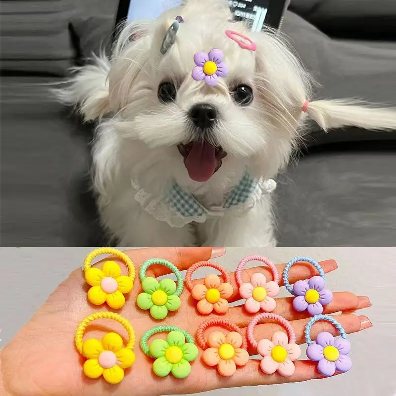 10/20/30pcs Cute Flower Pet Hair Bows Youthful Energetic Styles Colorful Rubber Band Pet Hair Bow for Girls Dog Hair Accessorie