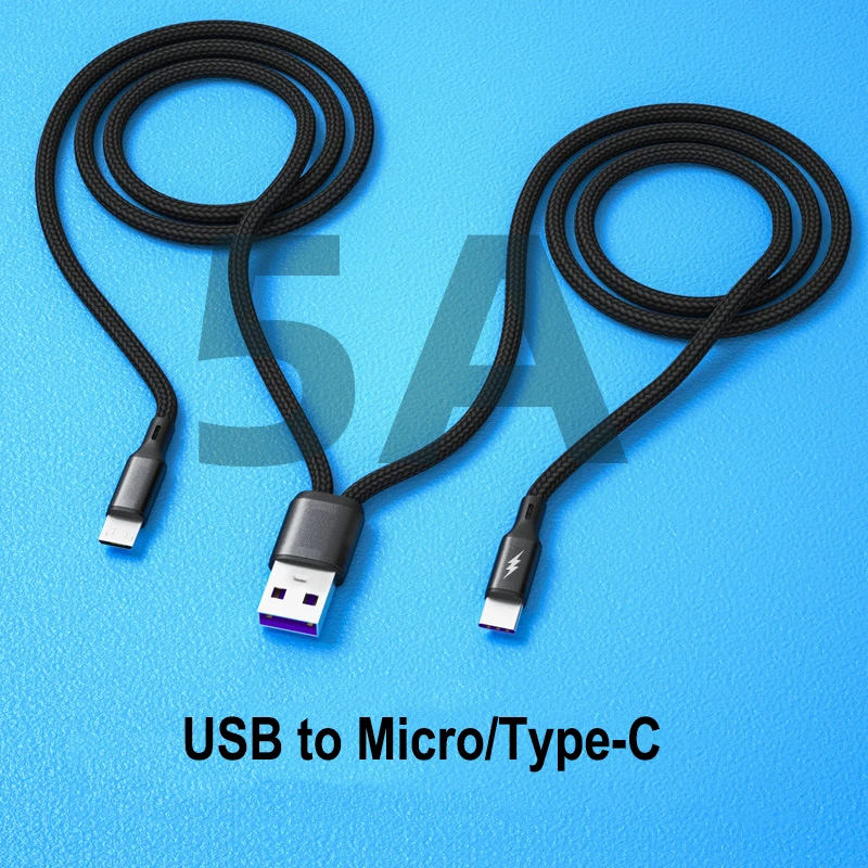 5A Fast Charging Dual Port Type-C Splitter Charging Cable  Powered Device Cord Powered up to Type-c Micro-USB Devices