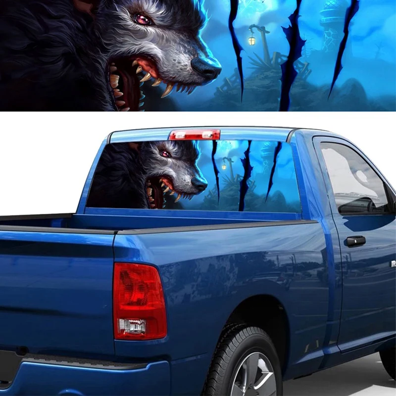 Wolf Totem For Truck Jeep Suv Pickup 3D Rear Windshield Decal Sticker Decor Rear Window Glass Poster 168 X 74CM