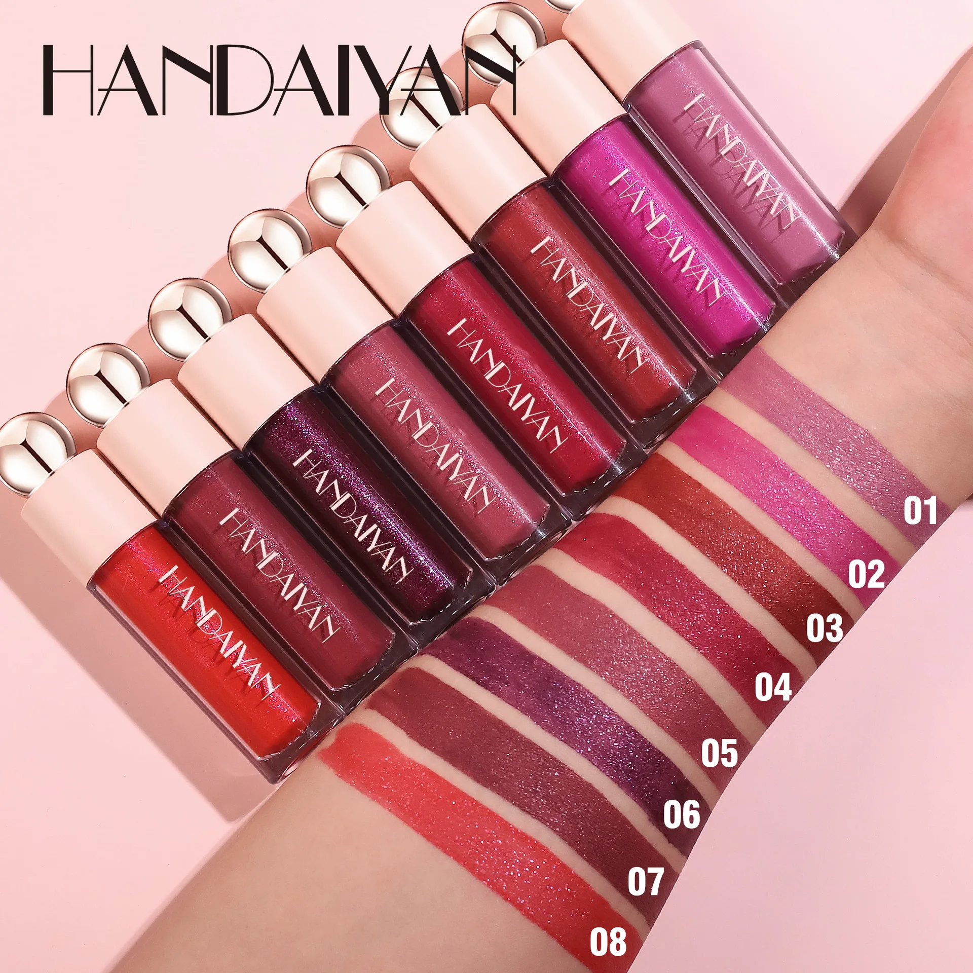 Handaiyan Matte glitter Waterproof Shimmer Lip Gloss Sexy Lipgloss Pigments Makeup Long Lasting Tinted Lip Glaze