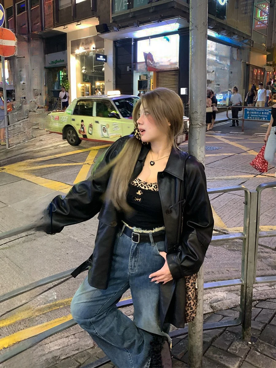 

Женское джато Annie Punk Sle размера плюс на одной пуговице, крутое, милое, ветер, ранняя осень, новое поступление, модное пальто Fat Sister