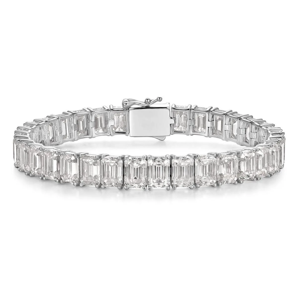 Trendy Emerald Cut 5*7mm Moissanite Diamond Bangle Bracelet 925 Sterling Silver Wedding Bracelets for Women Engagement Jewelry