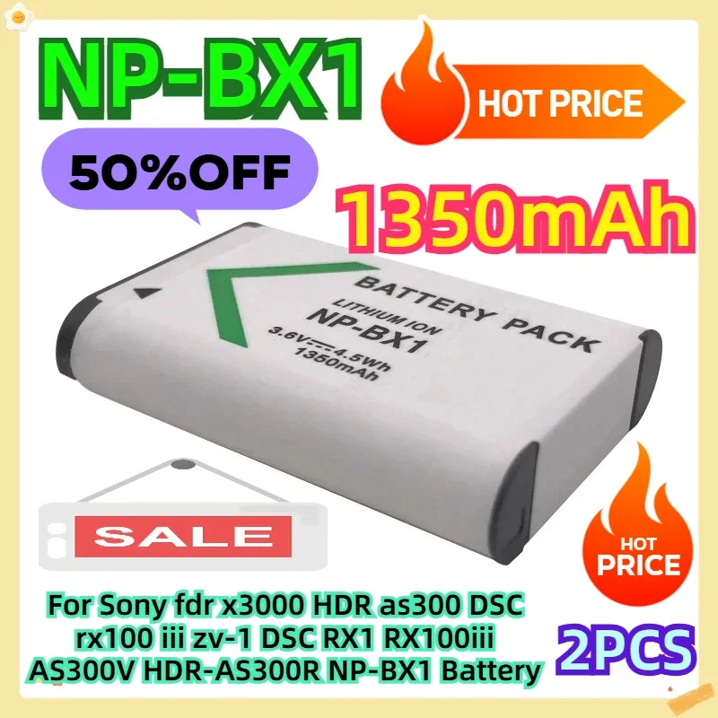 For Sony fdr x3000 HDR as300 DSC rx100 iii zv-1 DSC RX1 RX100iii AS300V HDR-AS300R NP-BX1 Battery 2pcs