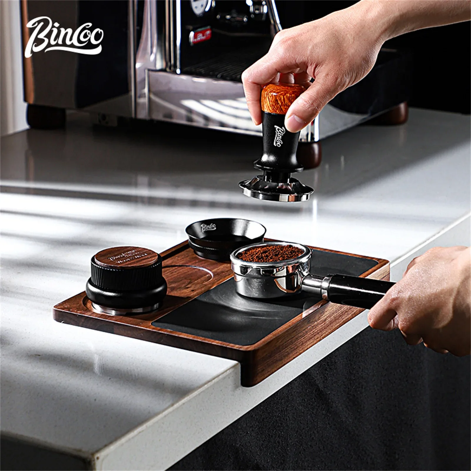 

Bincoo Italian Coffee Pressing Pad 51-58mm Universal Walnut Storage Work Board Bar Mat Pressing Powder Hammer Tamper Distributor