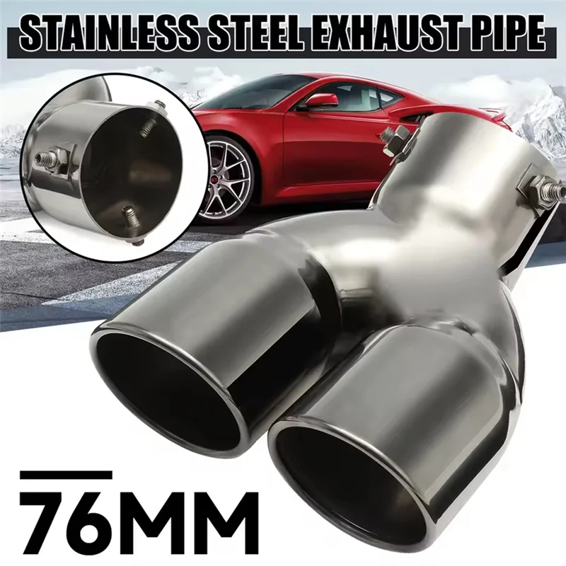 

Chrome Round Y-Type Universal 76Mm Stainless Steel Car Exhaust Muffler Tip Double Outlet Rear Tail Pipe