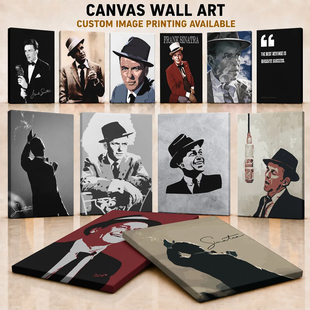 Frank Sinatra Framed Canvas Print Poster Customized Photo Vintage Jazz Legend Tribute Style Wall Art For Music Room Fan Gift