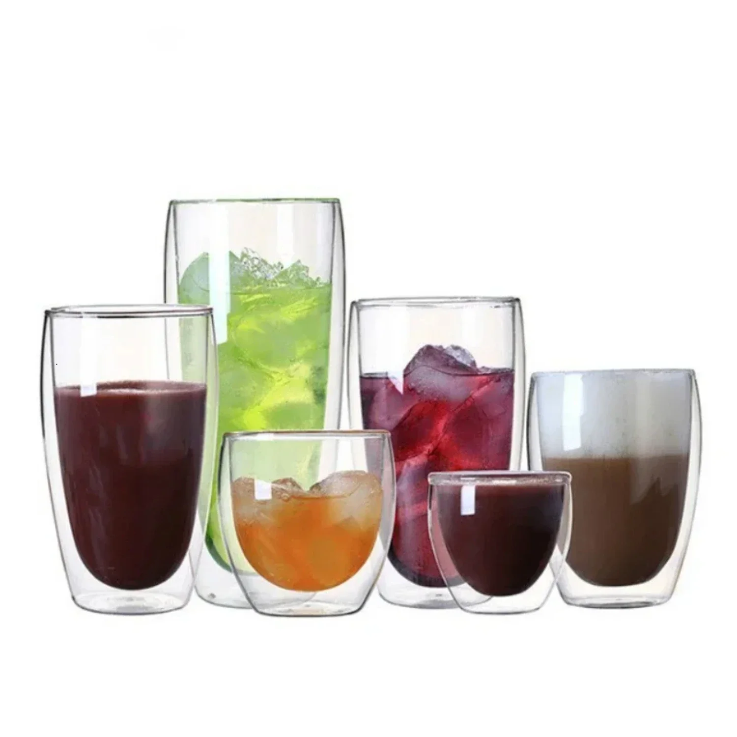 Stylish, Transparent, and Durable Double Wall Glass Cup Set - Perfect for Beer, Coffee, Water, and Wine - Heat Resistant, Long L