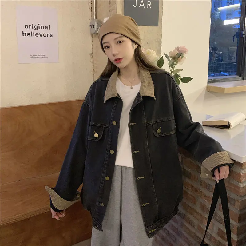 معطف الدنيم للنساء الشتاء جلد الغنم مبطن مقنعين زر مزين أفخم اقتصاص اصطف رفرف سمكا الرباط شيك #2