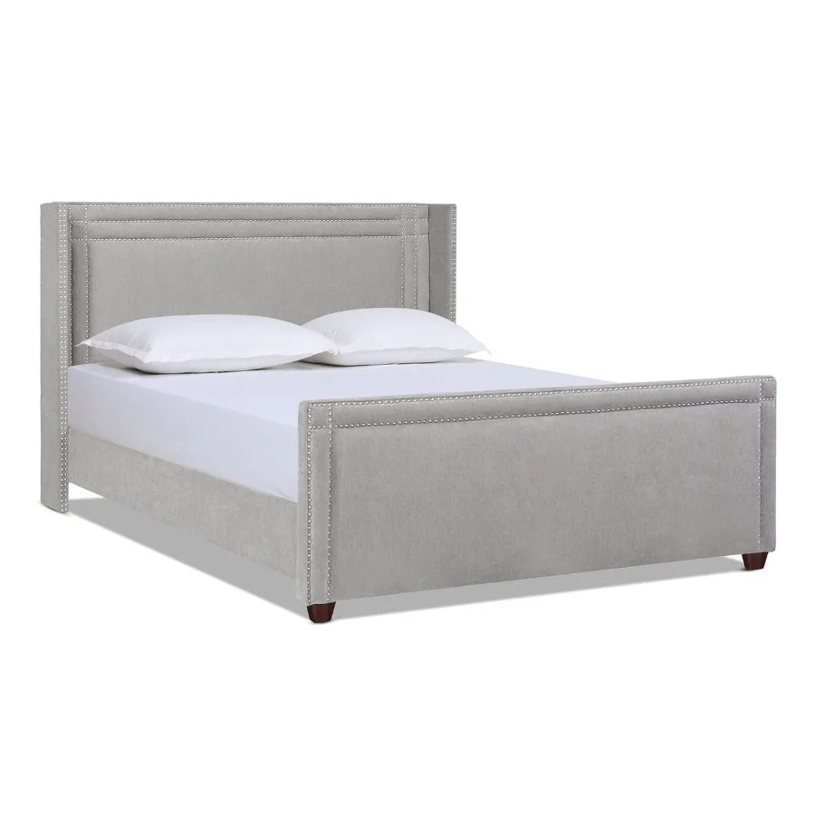 Elle Wingback Upholstered King Bed Silver Grey Polyester
