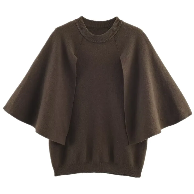 سترة نسائية جديدة لخريف 2025 محبوكة ort Sve ذات طبقات Sve مستديرة Ne سترة متعددة الاستخدامات بسيطة للسيدات #5