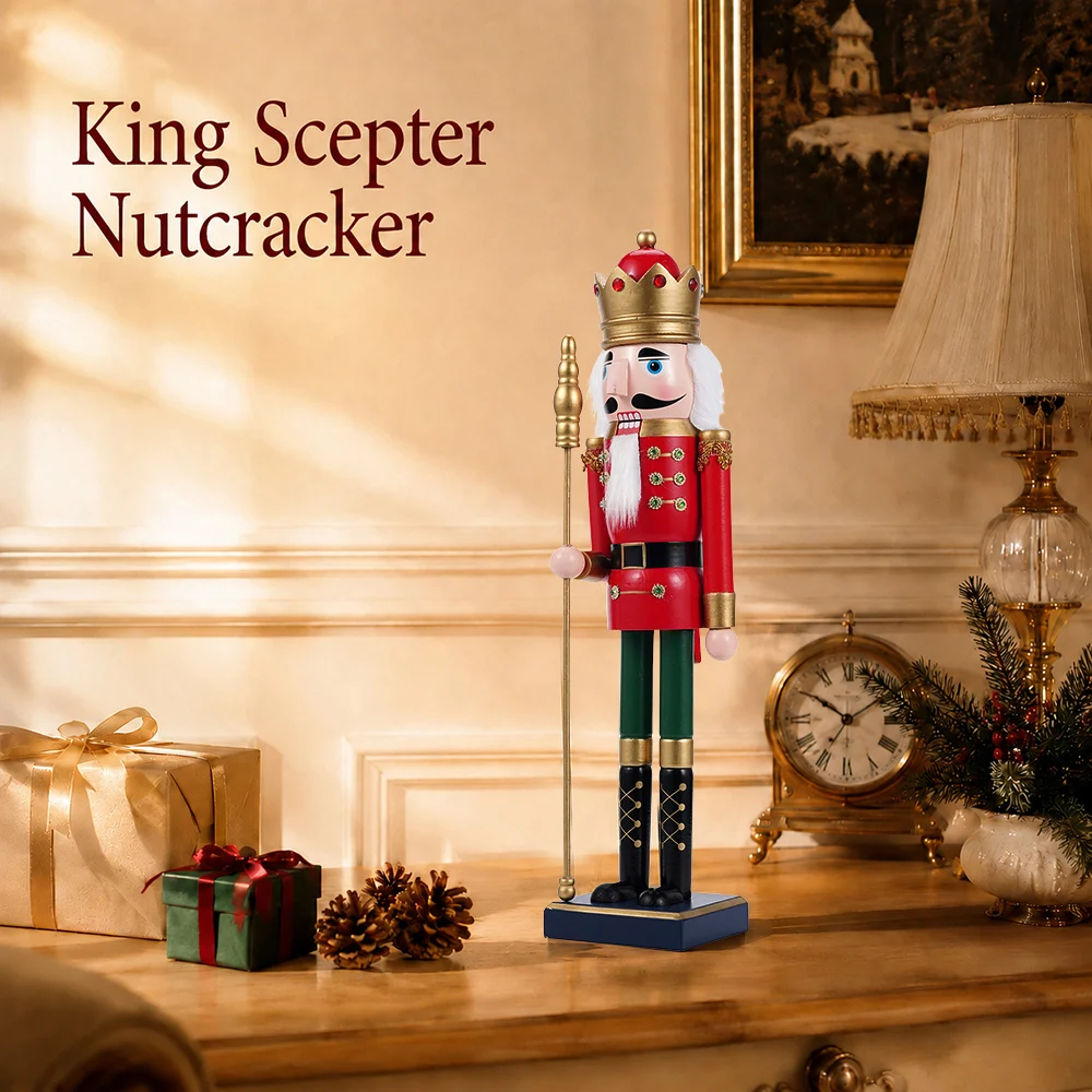1pcs 50cm Holzpuppe Nussknacker Umhang König Skulptur Weihnachts puppe rot Handwerk Neujahr Dekoration Handwerk Ornament Geschenke – Detail 12