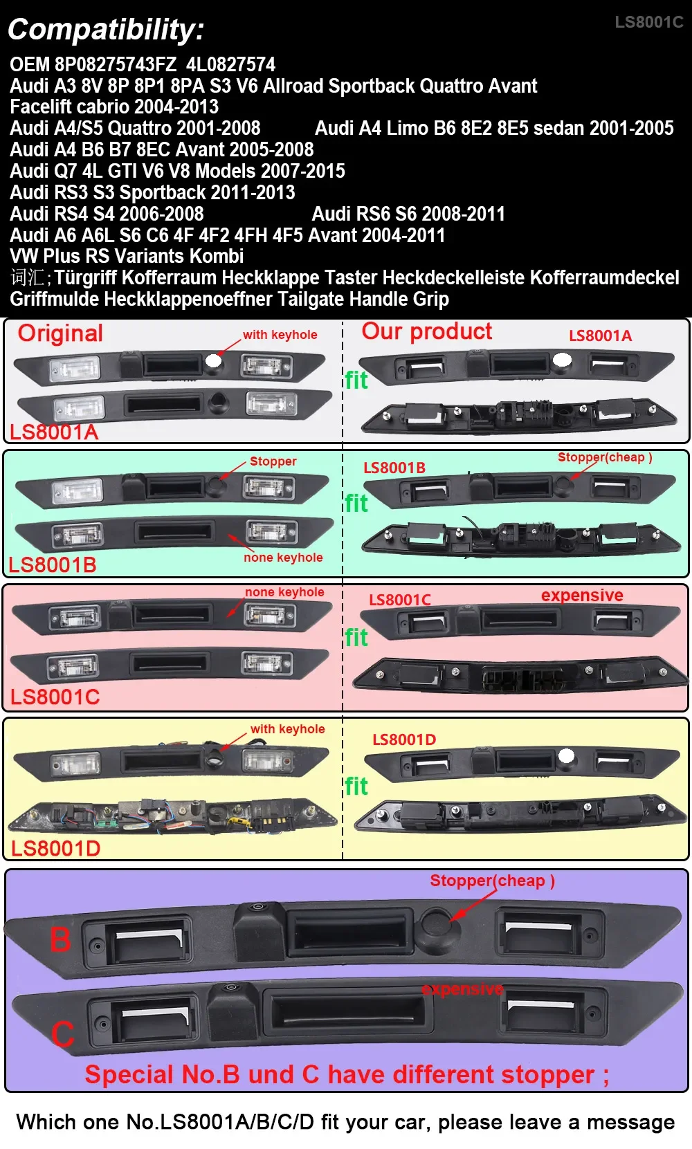 18MM HD Car rear view Camera Trunk Handle For Audi A6 A6L S6 C6 4F 4F2 4FH 4F5 Avant 2004-2011 Audi A4 B6 B7 8EC Avant 2005-2008