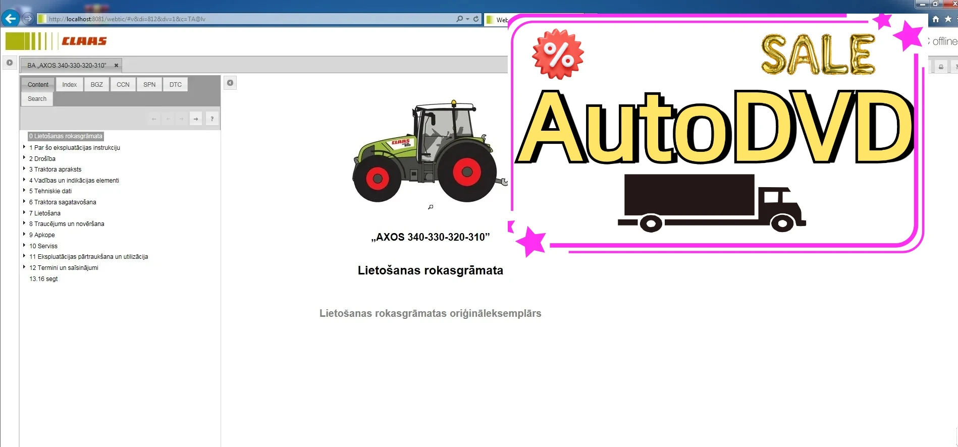 

AutoDVD CLAAS WebTIC Offline Latvian Language 11.2022 Руководство по ремонту оператора и обслуживание DVD-документов