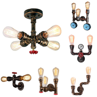 Vintage Industrial Water Pipe Wall Light Retro Loft Iron Wall Ceiling Lamp Sconce Multi Lights Lighting Living Room Bedroom Deco