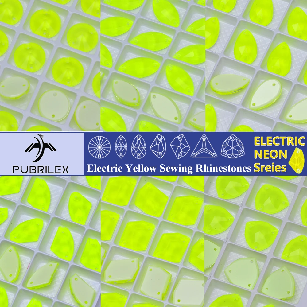 Elektrisches Gelb, verschiedene Formen, abgeschrägte Pubrilex-Strasssteine zum Aufnähen für Kleidungsstücke, Kleider, Bastelarbeiten – Detail 1