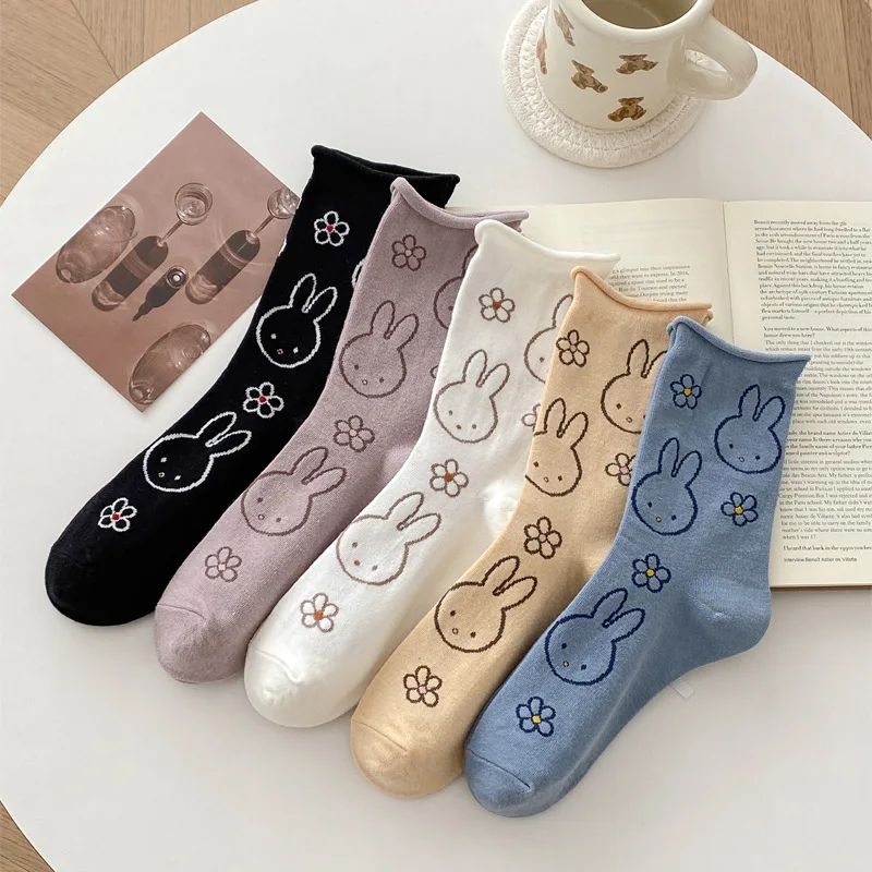 Miffy Cartoon Socks Kawaii School Style Athleisure Footwear for Women & Teens Warmth Cozy Comfort for Daily Wear & Light Sports