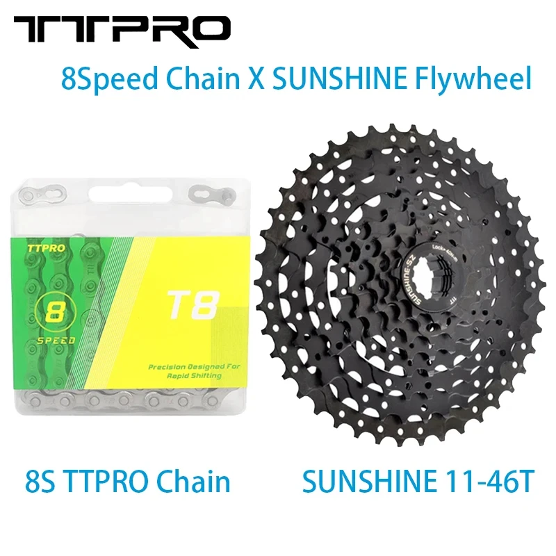 

TTPRO 8 Speed Bike Chain Set For MTB Mountain Gravel Bike SUNSHINE 8V 11-40/42/46T Cassette Sprocket Crankset Cycling Equipment