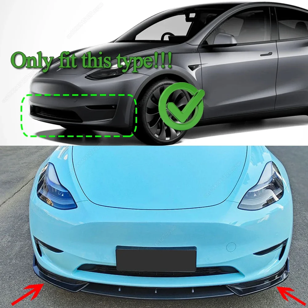 3PCS Car Front Bumper Lip Deflector Splitter Chin Diffuser Body Kit Spoiler Tuning Accessories For Tesla Model Y 2020-2024 Black