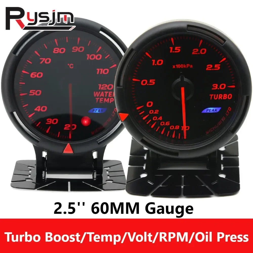 Customized HD 60mm Turbo Boost Pressure Gauge Water Temperature Oil Temp Oil Press RPM Meter Volt Vacuum Car Gauges 64 colors