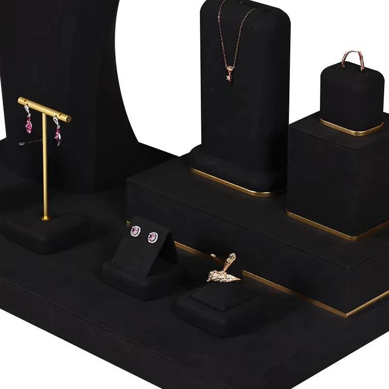 الراقية الأسود ستوكات نافذة عرض الدعائم حلقة قلادة سوار أقراط استقبال صورة نموذج عرض المجوهرات الوقوف