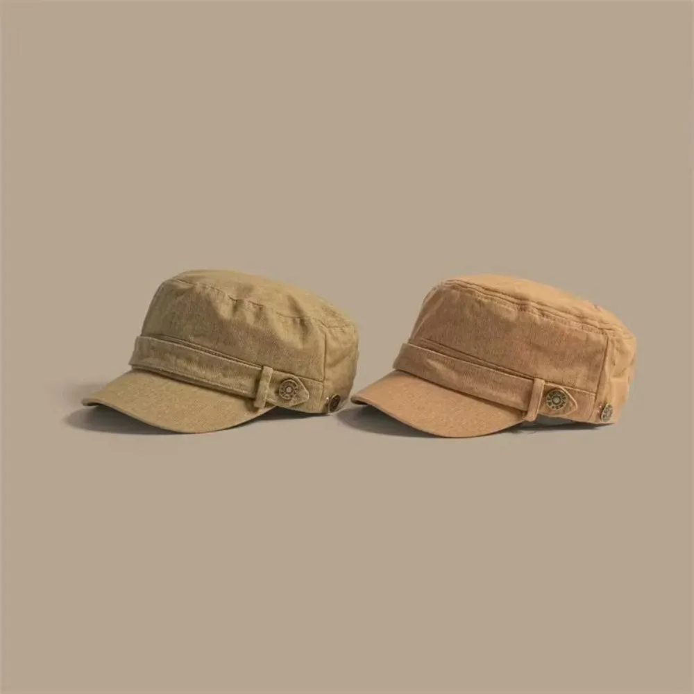 Retro Unisex Design Flat Top Cap Adjustable Strap Visor Style Peaked Cap Solid Color Fisherman Cap For Men