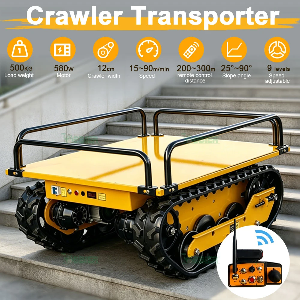 Detachable 500kg Load Remote Control Electric Small Crawler Flatbed Transporter Adjustable Speed Agricultural Transport Vehicle
