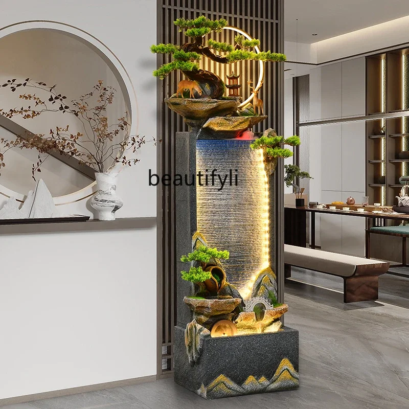 

A57 New Chinese floor-to-ceiling flowing water ornament circulating water curtain wall indoor rockery water feature entrance