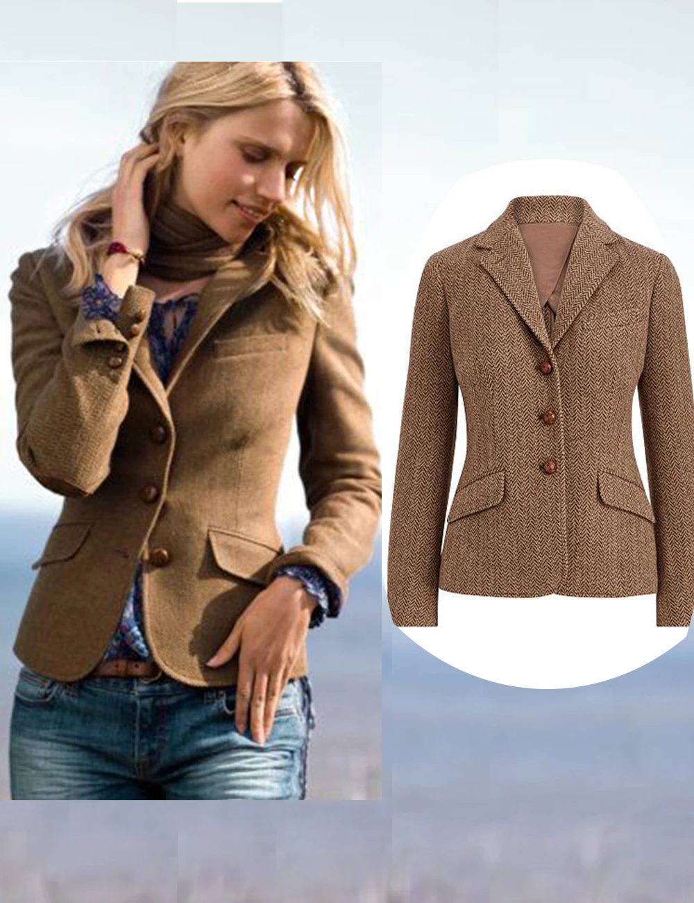 

Women's Herringbone Suit Jacket Single-breasted Slim Fit Elegant Commuter Office Private Custom New in Dresses for Prom Dress