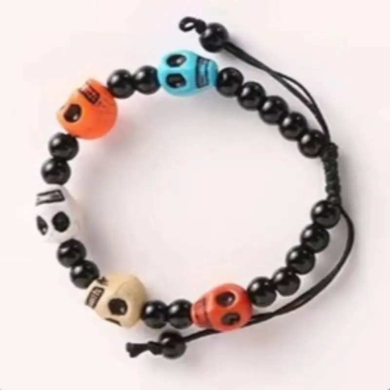 New Gothic Halloween Skull Pumpkin Spider Beads Bracelet for Women Jewelry Charm Handmade Woven Acrylic Beaded Adjustable Chain