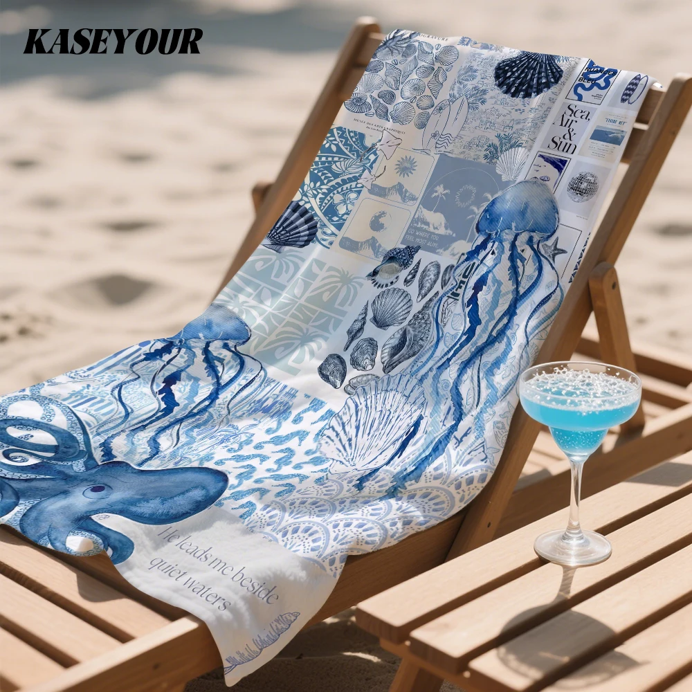 Oceanic Collage Oversized Microfiber Beach Towel Sand Proof Quick Dry, Absorbent for Swimming Pool Travel Camping