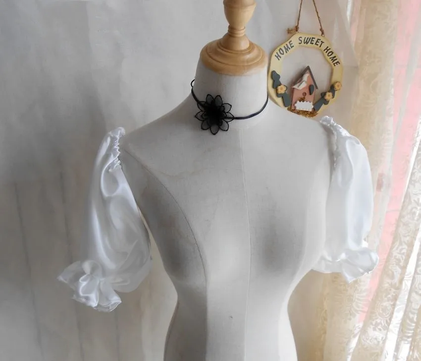 White Ivory Satin Detachable Short Cap Sleeves For Wedding Romantic Removeable Puffy Wedding Party Gloves Bridal Accessories